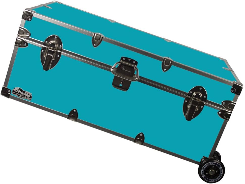 C&N Footlockers - Full-Size Happy Camper Trunk w/Wheels - #1 Summer Camp Trunk - Made in the USA - Steel Footlocker with Lid Stay - 32 x 18 x 13.5 Inches (Mint)