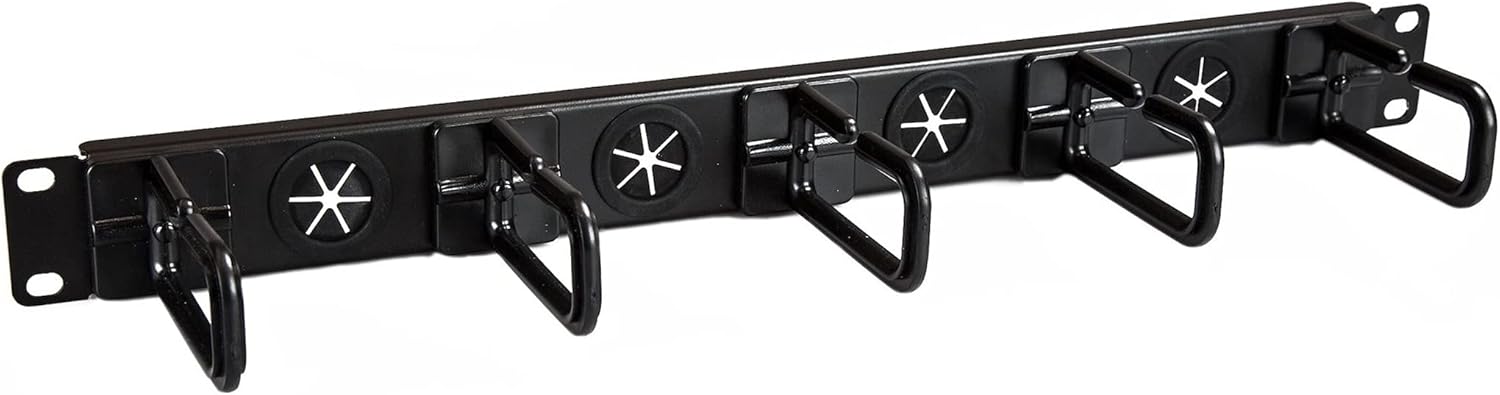 StarTech.com 1U 19" Cable Management Organizer - D Ring Hook Network/Server Rack Cord Manager - Data Center Horizontal Wire Panel with Passthrough Holes w/Mounting HW - EIA/ECA-310-E (CABLMANAGERH)