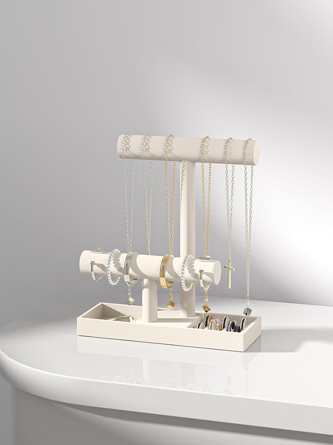 Bracelet and Necklace Holder,Velvet Jewelry Necklace Display Organizer Stand,bracelet Holder for Selling,Bracelet and Necklace Storage Tree (Style 2（Beige）)
