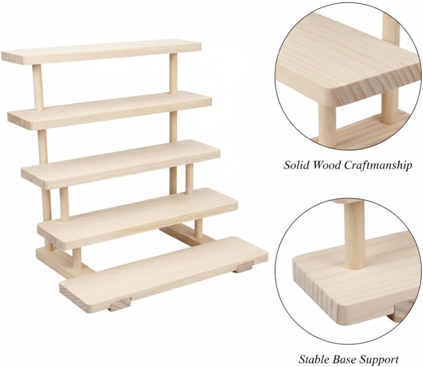 5-Tier Wooden Ladder Shelf, Solid Wood Vertical Storage Rack for Desktop and Home Office, Compact Bookcase Organizer (1 PC)