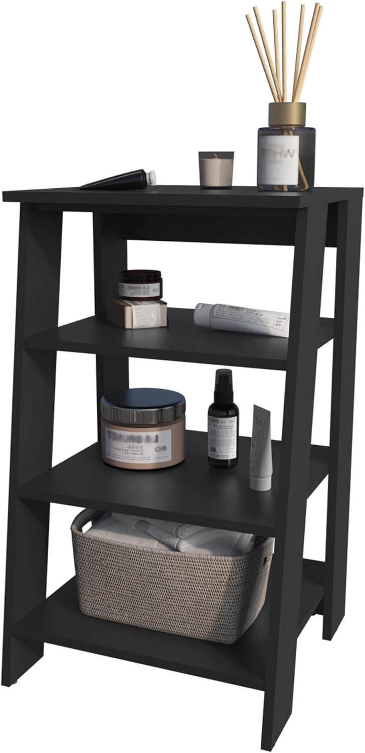 Geelife 30" High 4-Tier Ladder Shelf Organizer for Bathroom, Side Table, Living Room in Black, Particle Board