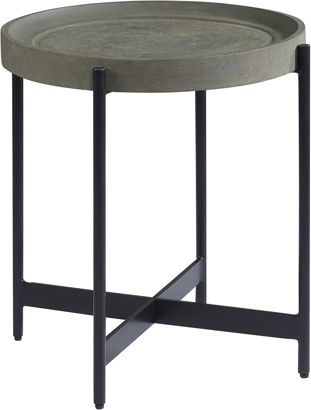 Brookline 20-Inch Round Wood End Table with Concrete Coating and Powder-Coate...