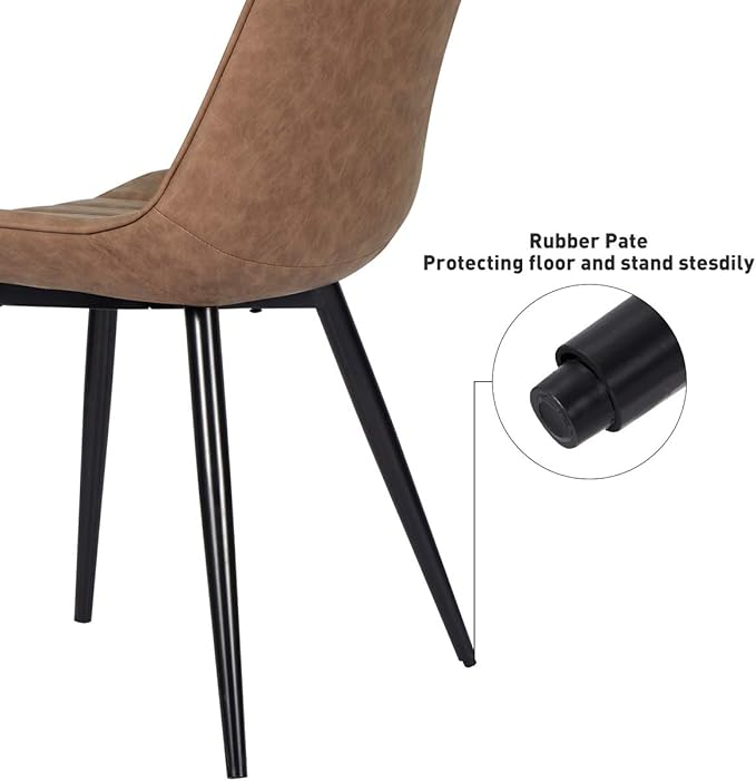 Faux Leather Dining Chairs Set of 2 Mid Century Modern Leisure Upholstered Chair with Metal Legs for Kitchen Living Room Brown