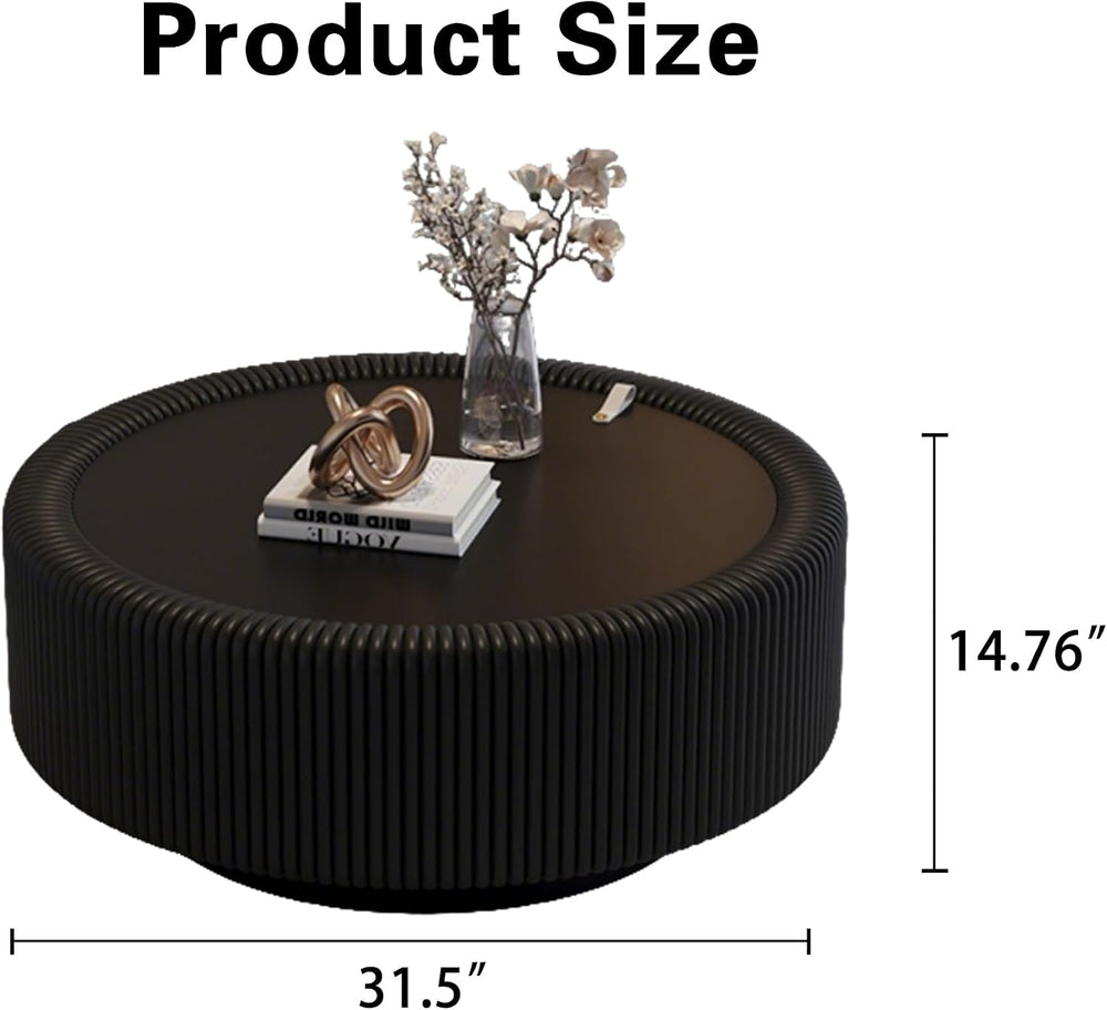 Round Coffee Table, Modern Black Coffee Table with Hidden Storage,Tempered Gl...