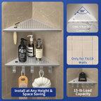 Grout in Shower Shelves with Hooks, 304 Stainless Steel Corner Bathroom Shelf for Tiled Wall (Brushed, 10'' x 10'')