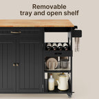 Gizoon 41.7" W Kitchen Island with Storage, Kitchen Island with Drop Leaf | Rolling Dining Cart with Foldable Countertop, 5 Wheels, Refrigerator Door, Adjustable Shelf Spice/Towel Rack, Black
