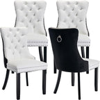 Modern Dining Chairs Set of 4, Tufted Upholstered Dining Chair with Solid Wood Legs, Velvet and Leather Dining Chairs, Sillas de Comedor, Comfy Kitchen Chair (White+Black, 4Pcs)