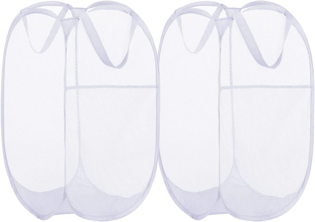 BATTOO Deluxe Strong Mesh Pop up Laundry Hamper Basket with Side Pocket for Laundry Room, Bathroom, Kids Room, College Dorm or Travel 2 Pack White