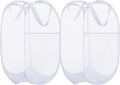 BATTOO Deluxe Strong Mesh Pop up Laundry Hamper Basket with Side Pocket for Laundry Room, Bathroom, Kids Room, College Dorm or Travel 2 Pack White