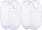 BATTOO Deluxe Strong Mesh Pop up Laundry Hamper Basket with Side Pocket for Laundry Room, Bathroom, Kids Room, College Dorm or Travel 2 Pack White