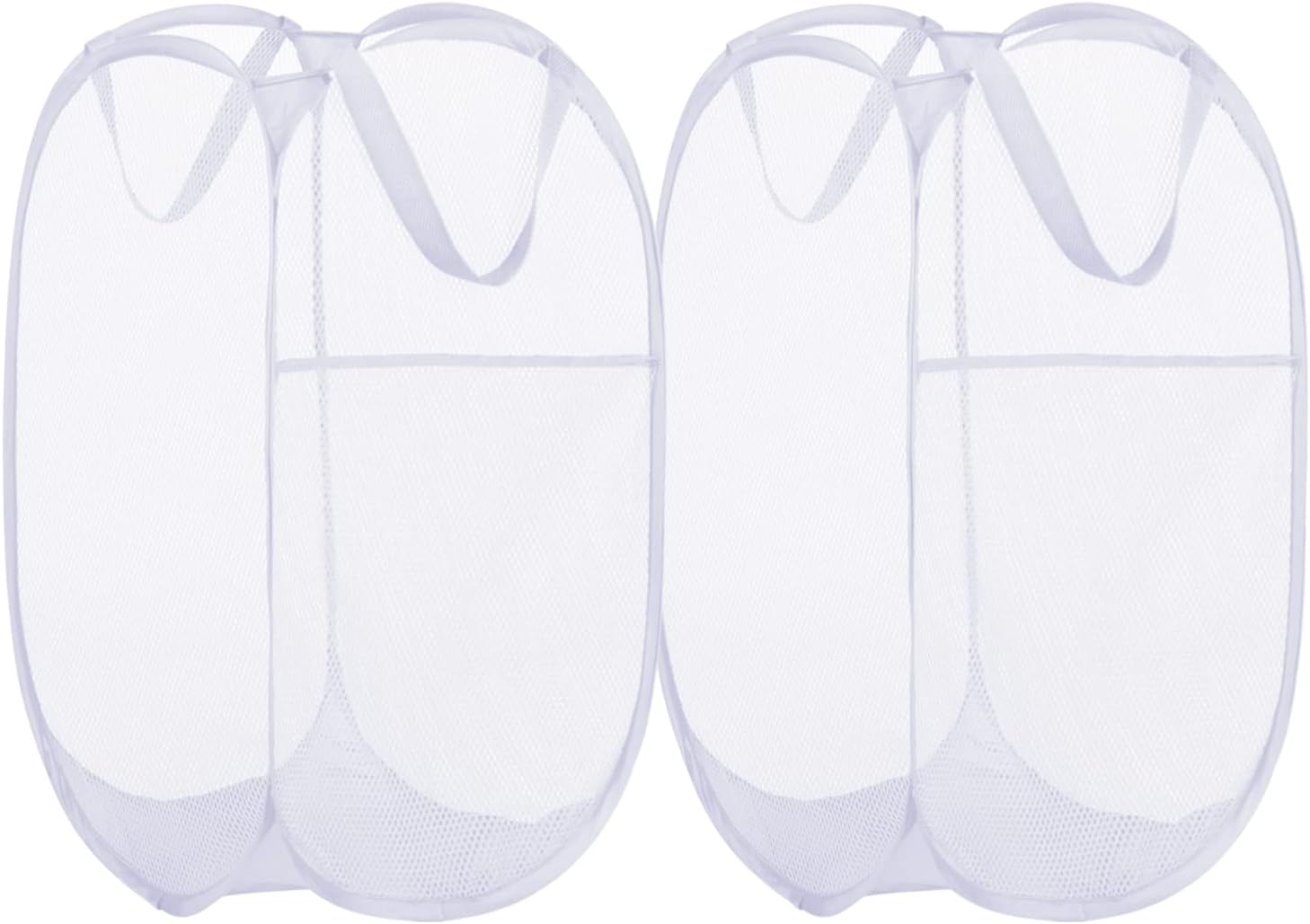 BATTOO Deluxe Strong Mesh Pop up Laundry Hamper Basket with Side Pocket for Laundry Room, Bathroom, Kids Room, College Dorm or Travel 2 Pack White