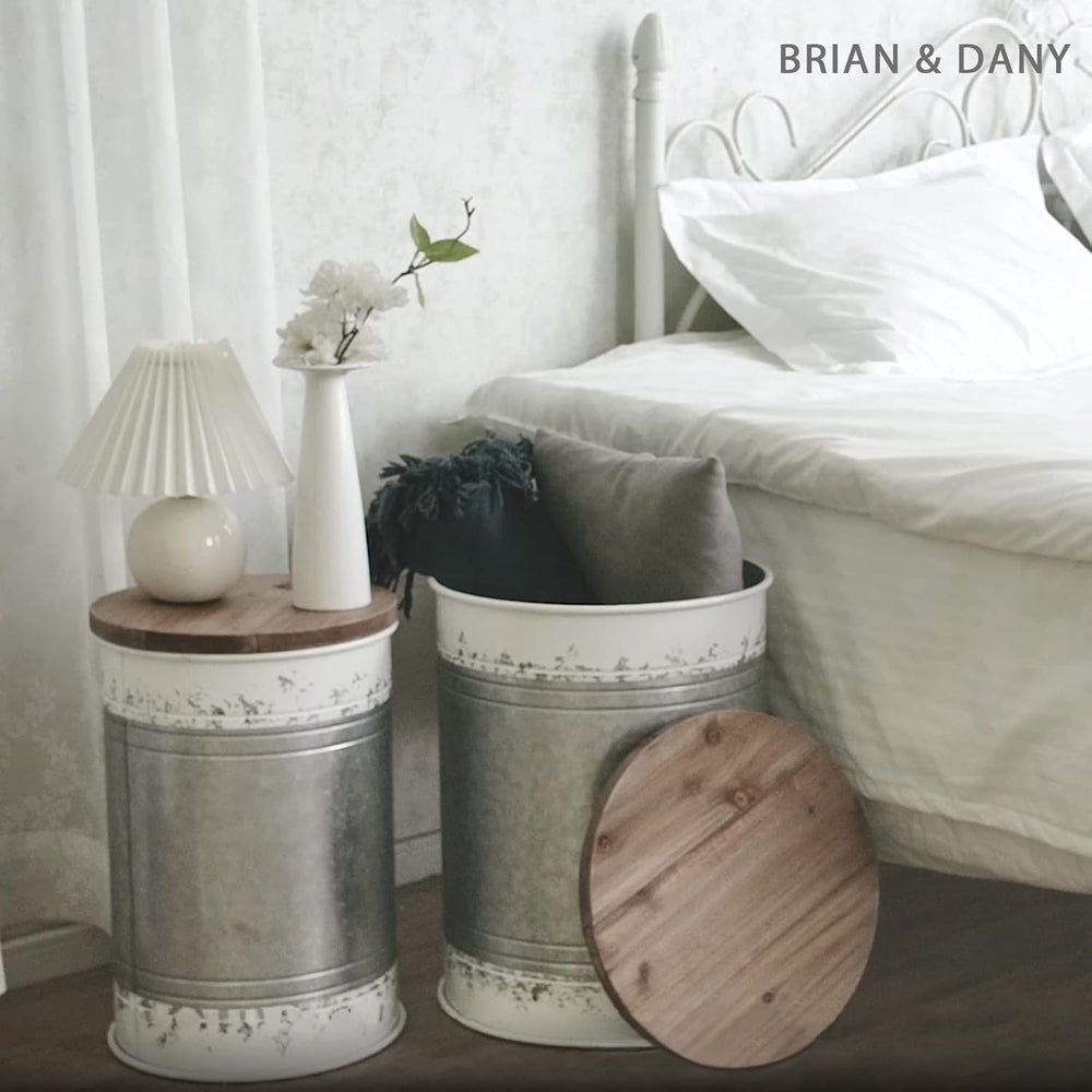 BRIAN & DANY 2 Pack Farmhouse Accent Side Table, Rustic Storage Ottoman S...