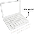 Velvet Jewelry Tray 48 Grid Jewelry Display Tray Organizer Box with Transparent Lid Rings Earrings Necklaces Pendants Display Box Suitable for Women and Girls (Ivory)