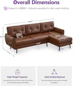 TYBOATLE 3 Seat L Shaped Leather Sectional Couches for Living Room, Faux Leather Couch w/USB & Type-C Charging Port, Small Sectional Sofa w/Deep-Seat Chaise (Brown)