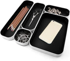Three by Three Seattle 5 Piece Metal Organizer Tray Set for Storing Makeup, Stationery, Utensils, and More in Office Desk, Kitchen and Bathroom Drawers (1 Inch, Black)