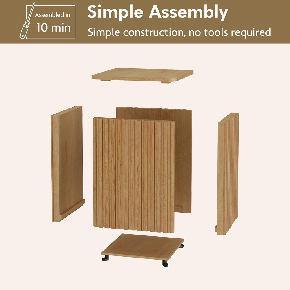 HOKYHOKY Fluted Side Table with Storage – Small Square End Table with Solid W...