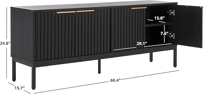 SAFAVIEH Lylia TV Stand for up to 65" Flatscreen – Black, 4 Doors with Interior Storage, Entertainment Media Console Cabinet (MED9623B)