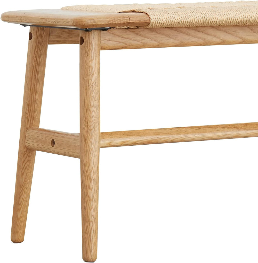 KEIKI Woven Dining Bench, 100% Solid Wood Bench for Dining Room, Bedroom, Liv...