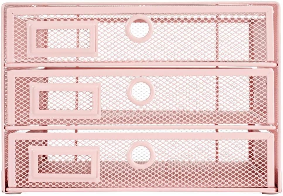 Annova Desk Organizer Wire Mesh 3 Tier Sliding Drawers Paper Sorter/Multifunctional/Premium Solid Construction for Letters, Documents, Mail, Files, Paper, Kids' Art Supplies (Light Pink)