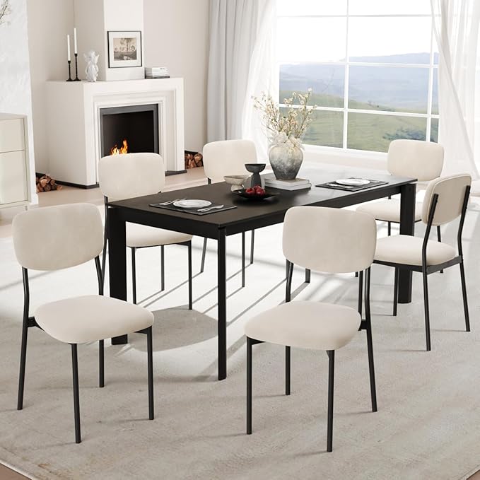 Modern Dining Chairs Set of 4, Stackable Upholstered Dining Room Chairs, Kitchen Chairs w/Soft Velvet Backrest & Sturdy Metal Legs for Living Room, Restaurant, Cream Beige