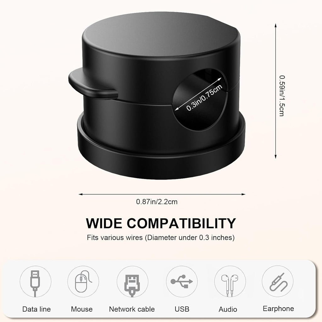 6pcs Magnetic Cord Organizer, 360° Swiveling Adhesive Cable Clips - Compact Cord Holder for Nightstand, Desk, Car, Kitchen & Home Office - Charger Holder Management Solution by MarLigavid (Black)