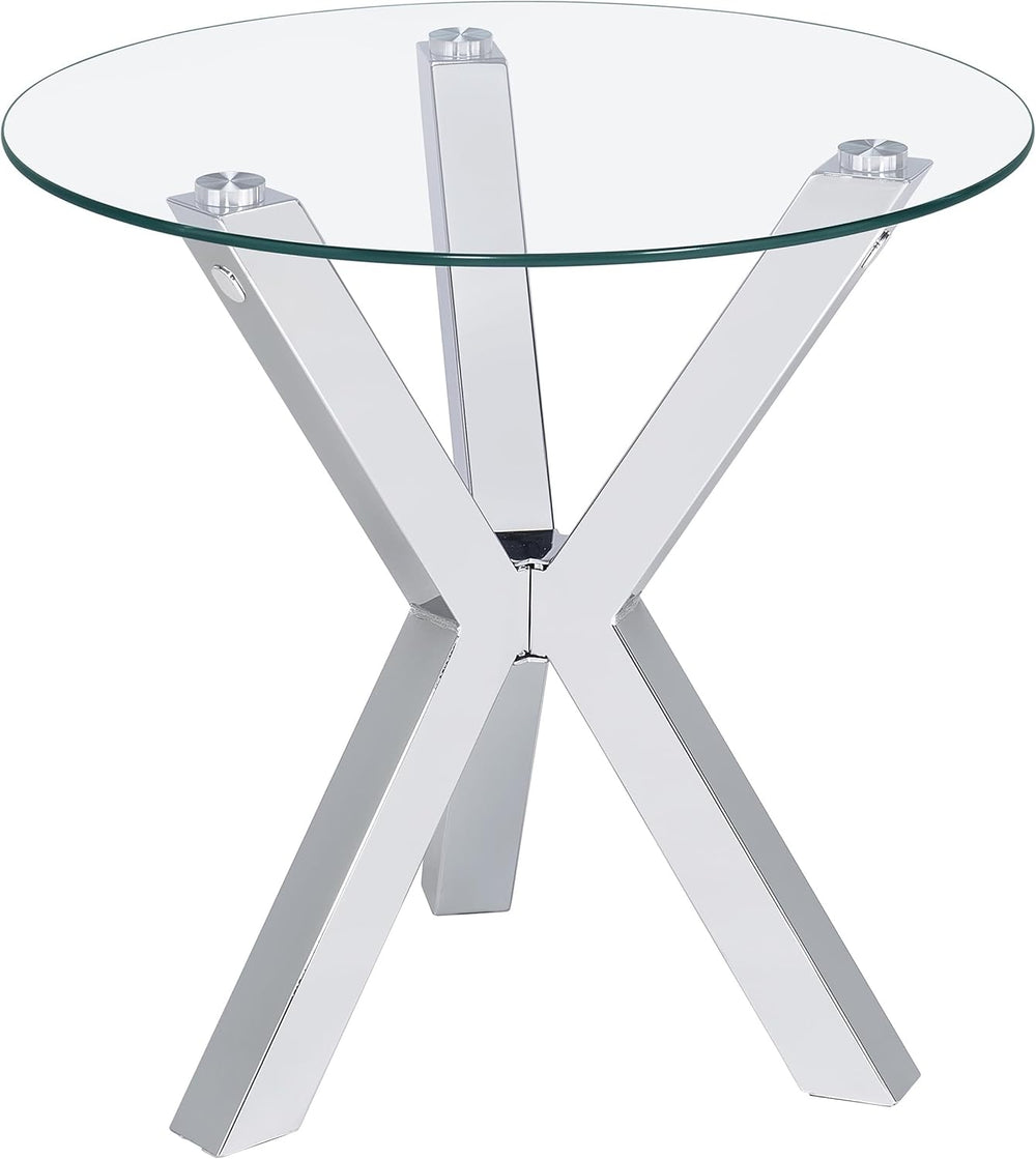 Coaster Home Furnishings Kenzie Round Tempered Glass Top End Side Table Chrome