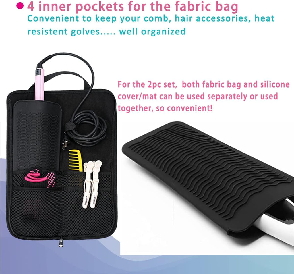 WK IEASON Hair Flat Iron Case Holder Canvas Bag Heat Resistant Curling Iron Straightener Holder Bag for Hair Tools Curling Iron Organizer Bag (Leavies-Fabric bag)
