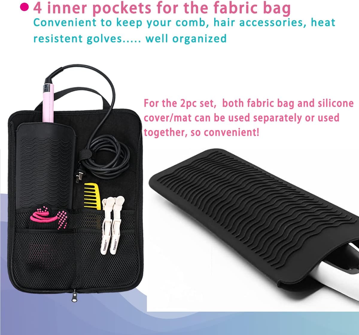 WK IEASON Hair Flat Iron Case Holder Canvas Bag Heat Resistant Curling Iron Straightener Holder Bag for Hair Tools Curling Iron Organizer Bag (Leavies-Fabric bag)