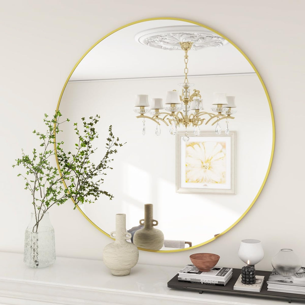 BEAUTYPEAK 20 Inch Round Mirror, Metal Frame Circle Mirror, Gold