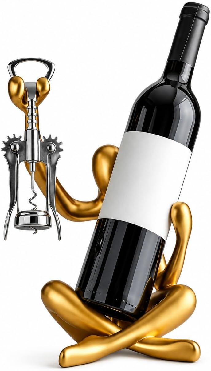Small Single Countertop Wine Rack, Wine Bottle Holder Decor | Gold Abstract A...