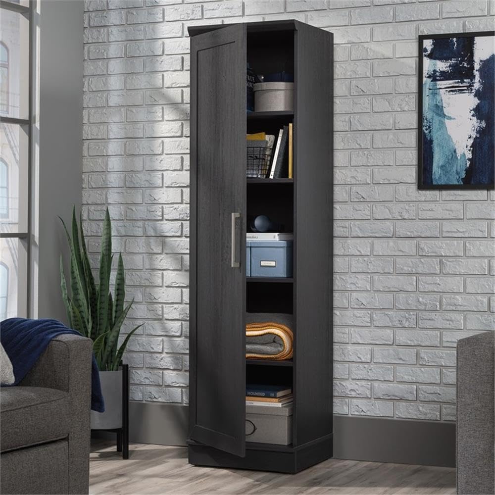 MAKLAINE Engineered Wood Single Door Pantry, 71 in Tall, Raven Oak Finish, Ad...