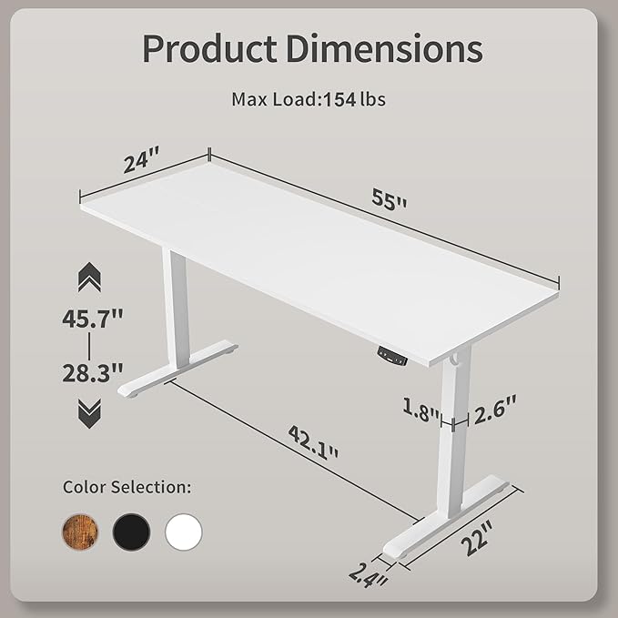 Agilestic Electric Standing Desk, 55 x 24 Inches Height Adjustable Desk, Sit ...