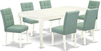 East West Furniture DOAS7-LWH-43 7 Piece Kitchen Dining Table Set Contain A Mid Century Dining Table and 6 Willow Green Polyester Fabric Dining Room Chairs, Linen White