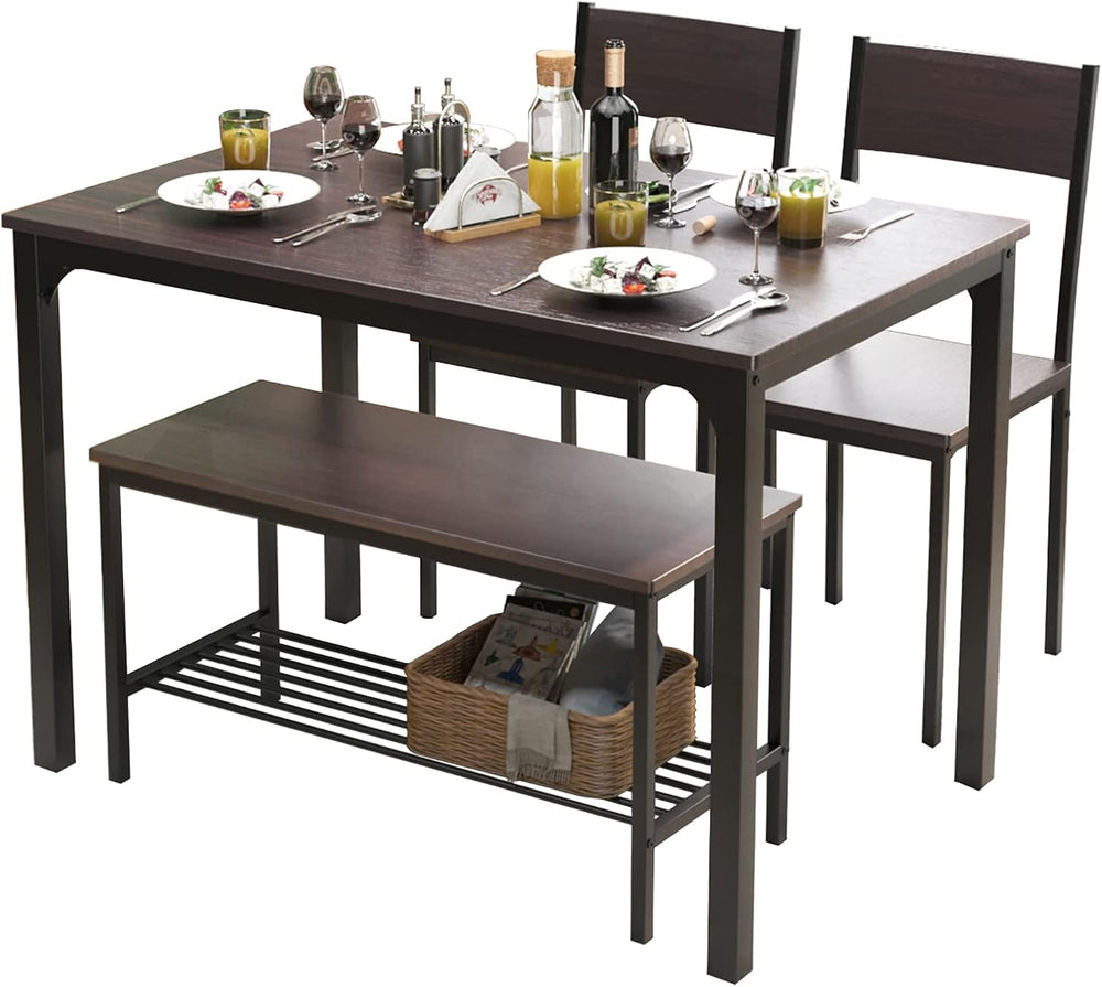soges Kitchen Table Set for 4, Nesting Table with 2 Chairs & Bench, Oak