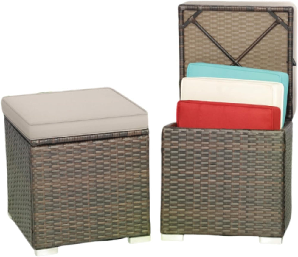 MEDIMALL Patio Wicker Ottoman Set of 2, Multipurpose Outdoor Footstool w/Remo...