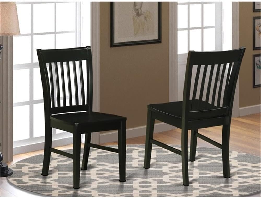 East West Furniture NFC-BLK-W Norfolk Dining Chairs - Slat Back Wood Seat Kitchen Chairs, Set of 2, Black