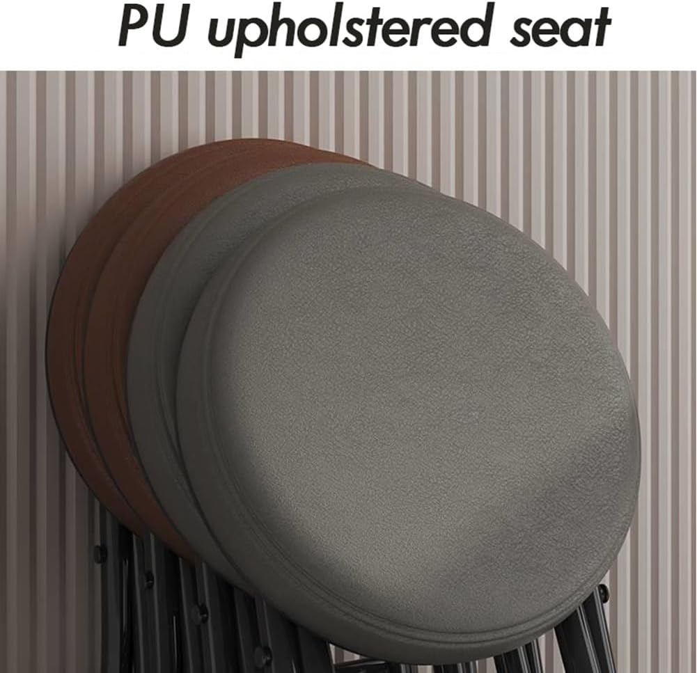 Folding Stool 20in Chair, Backless Folding Chair, Heavy Duty Faux Leather Round Padded Seat Foldable Stool for Small Spaces, Apartments, Dorms (Color : Brown, Size : 50cm/20in)