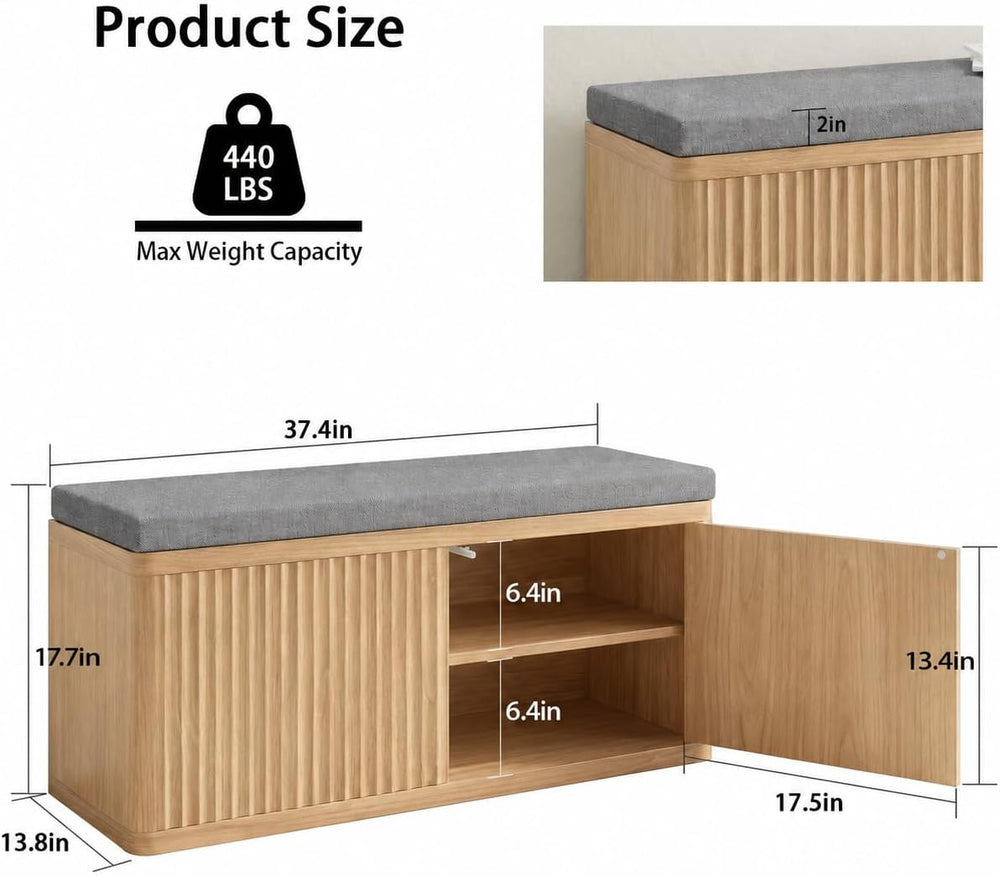 Entryway Shoe Storage Bench with 2" Cushion, 37.4" Small Bench with...