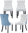 Dining Room Chairs Set of 4, Upholstered Tufted Dining Chairs with High Back, Nailhead Trim and Solid Wood Legs, Modern Dinning Chair for Dining Room, Black Pu Leather Splicing Blue Velvet