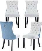 Dining Room Chairs Set of 4, Upholstered Tufted Dining Chairs with High Back, Nailhead Trim and Solid Wood Legs, Modern Dinning Chair for Dining Room, Black Pu Leather Splicing Blue Velvet