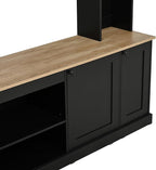 Ball & Cast 91" Arched Entertainment Center Wall Unit with Bookshelf, Farmhouse Large TV Stand with Wood Grain for TVs Up to 70", Media TV Console with Adjustable Shelves for Living Room,Black