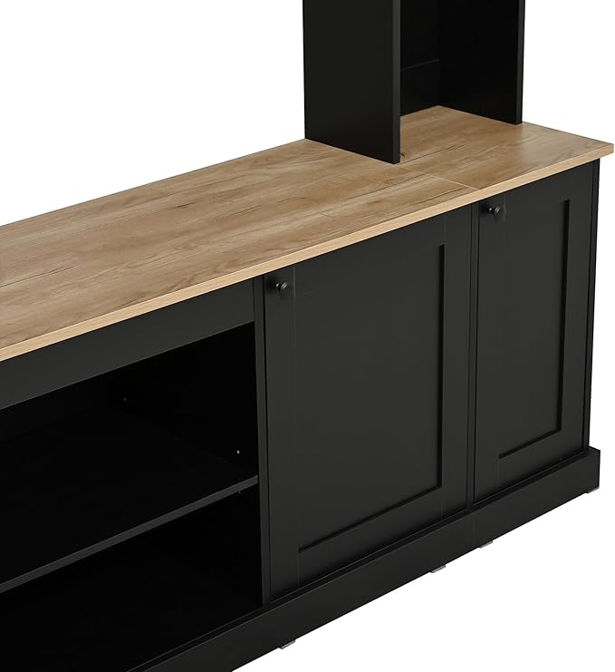 Ball & Cast 91" Arched Entertainment Center Wall Unit with Bookshelf, Farmhouse Large TV Stand with Wood Grain for TVs Up to 70", Media TV Console with Adjustable Shelves for Living Room,Black