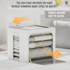 FHSQX 2 Pack Clothes Storage Bins, Ivory White, 16.5x12.2x12.2 Inch | Stackable, Linen Fabric, Foldable Container Organizer, Carrying Handles