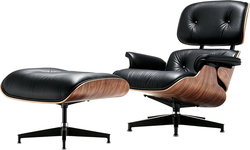 Mid Century Chaise Lounge Chair with Ottoman, Modern Retro Classic Design, PU...