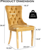 Velvet Upholstered Dining Chairs Set of 6, Modern Style Kitchen Side Chairs with Nailhead Trim and Gold Plated Leg, Metal Pulling Ring for Dining Room Living Room(Gold-Gold Plated Leg)