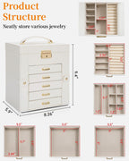 TORIBIO Large Jewelry Box for Women, Leather Jewelry Organizer with Mirror & Lock, 6-Tier Jewelry Storage Case for Girls/Women/Mothers, Necklace Earring Bracelets Holder Organizer