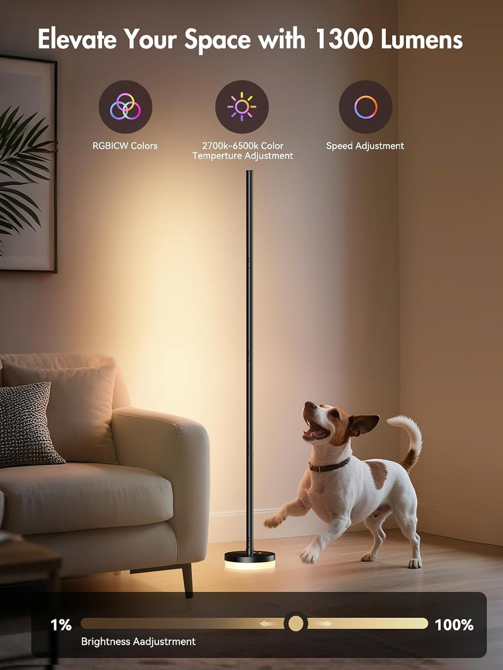 OIYN Corner Floor Lamp 2 Pack,RGBICW LED Corner Lamp with 1300lm Smart Modern...