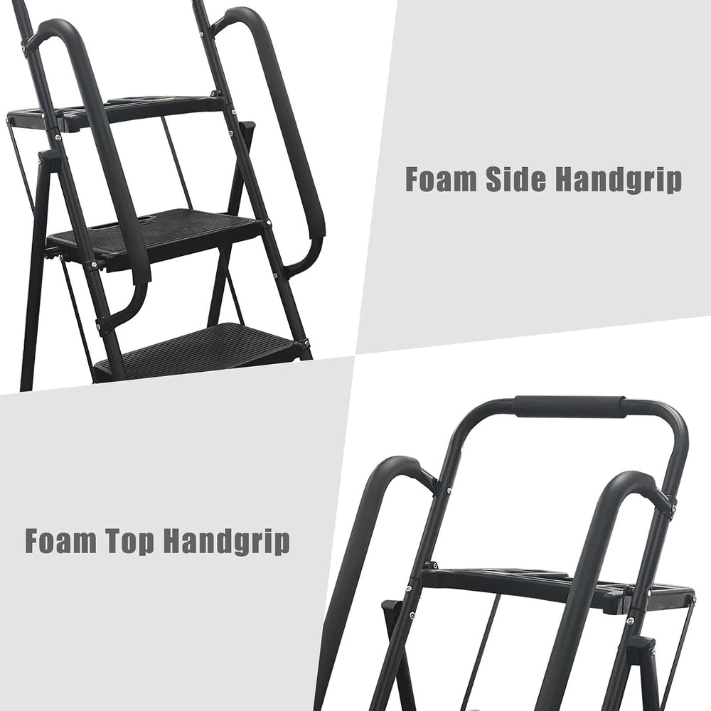 WiberWi 3 Step Ladder with Handrails Folding Step Stool with Tool Plateform, ...