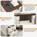 Farmhouse White Night Stand Set of 2, 18" Nightstand with Charging Station, Wood Rustic End Table, Roman Column Design, Modern Design Bedside Cabinet for Bedroom,Home, Antique White