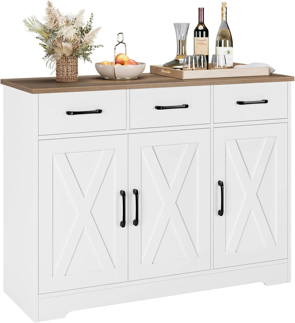 HOSTACK Kitchen Buffet Cabinet with Storage, Sideboard Coffee Bar, White | Fa...